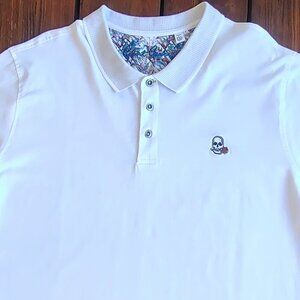 NWOT  Robert Graham Men's Cotton Polo Shirt Embroidered Skull w/ Rose  Size 2XL
